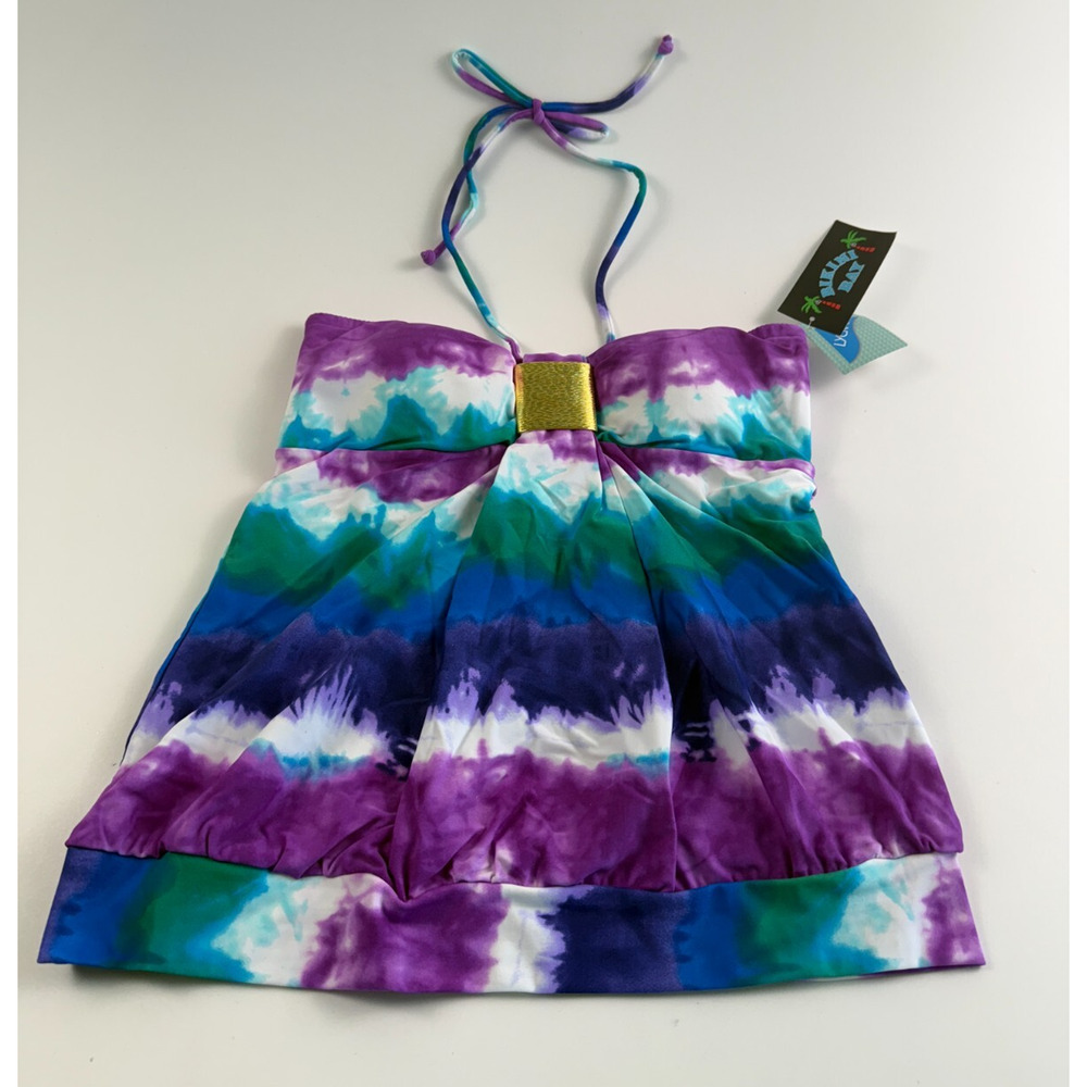 Bikini Bay Blouson Blue/Purple Tie-Dye Tankini Top w/ Gold Accent Size 18 NWT